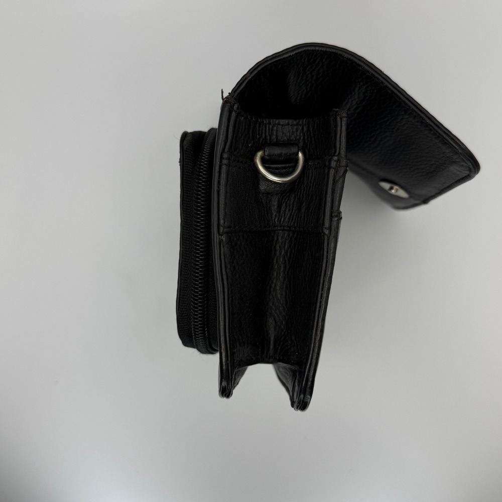 Vintage East West Concept Design Black Leather Wallet Mini Purse No Strap - Picture 6 of 10